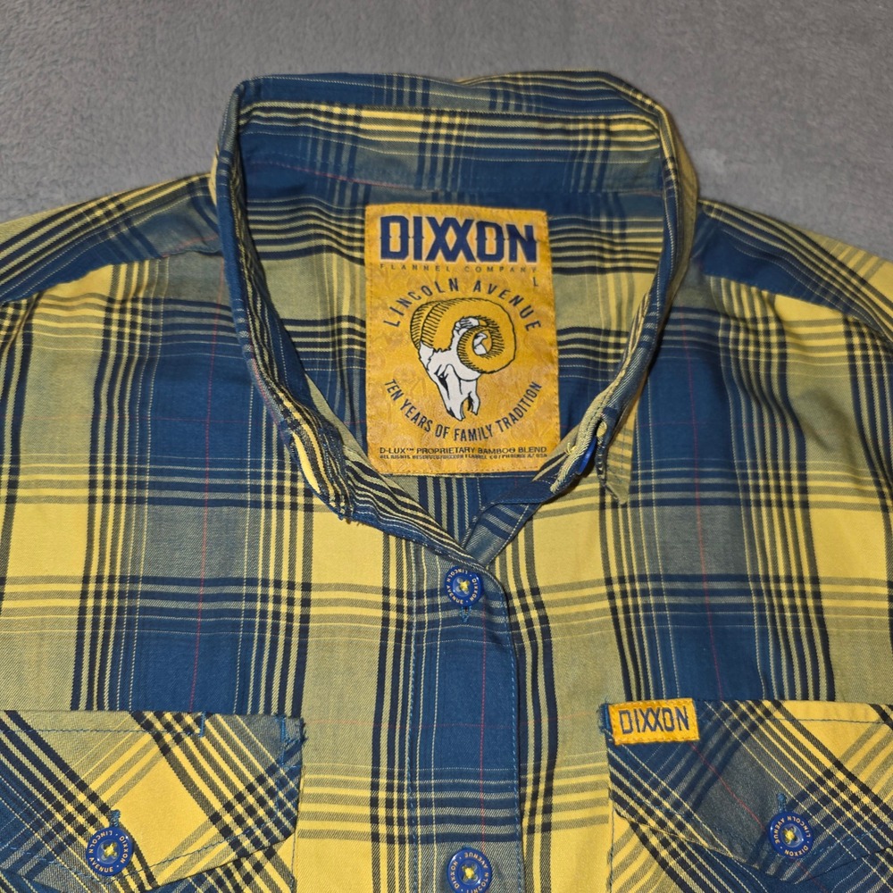 Dixxon Flannel Co Lincoln Avenue Blue Yellow Plaid Bamboo Blend Shirt Mens Large